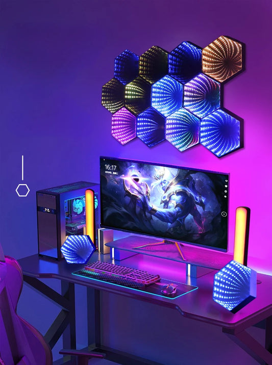 RGB 3D Hexagonal Mirror Tunnel Light